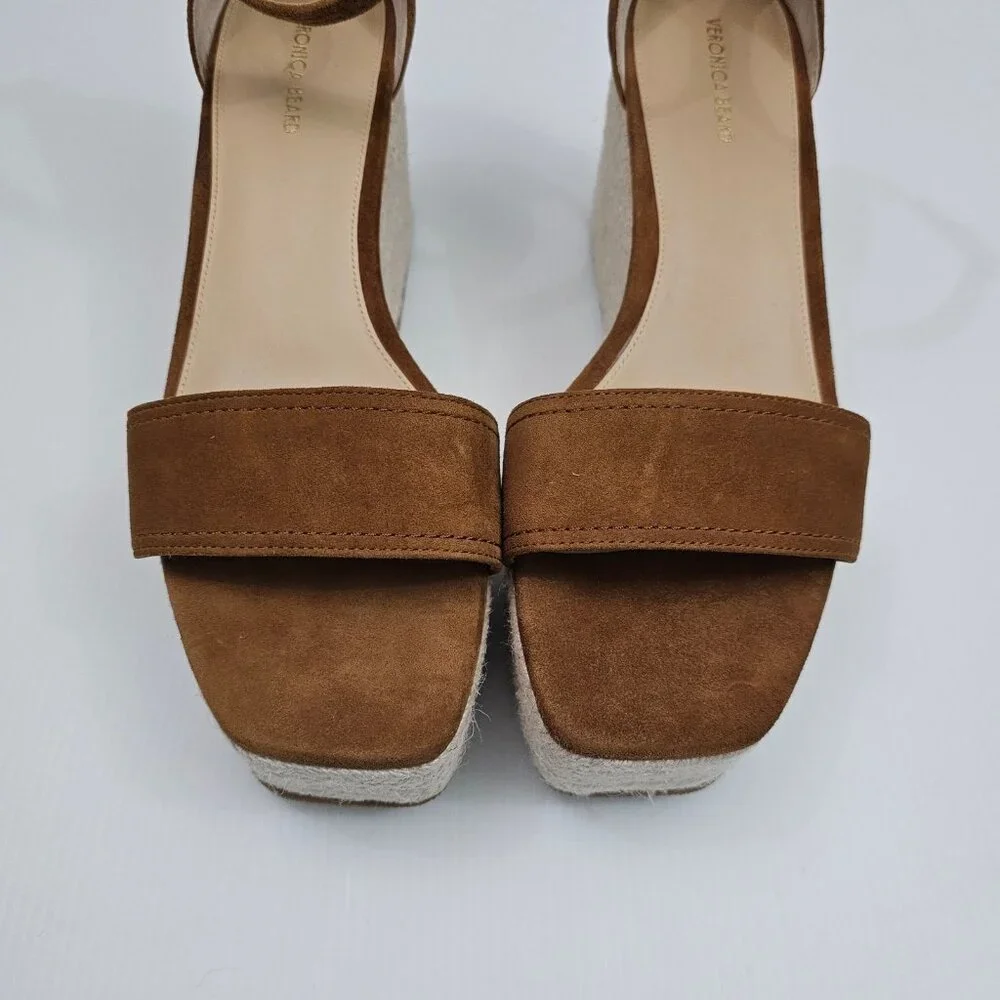 Veronica Beard Gianna Espadrille Wedge Sandal 10 Brown Suede Ankle Strap NEW